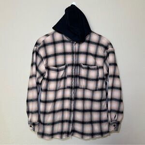 Forever 21 tan brown & black Small hoodie plaid Flannel